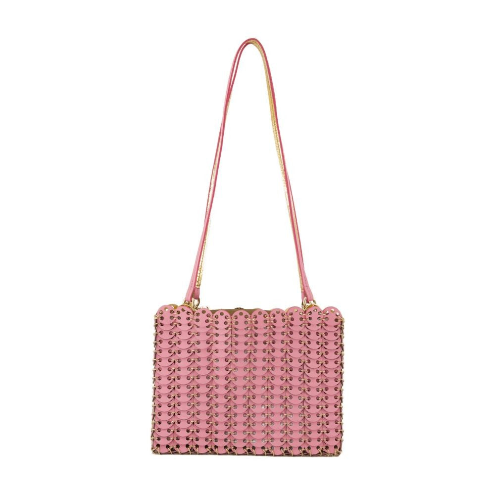Rabanne Textured Calfskin Pink Shoulder Bag With Scalloped Edges