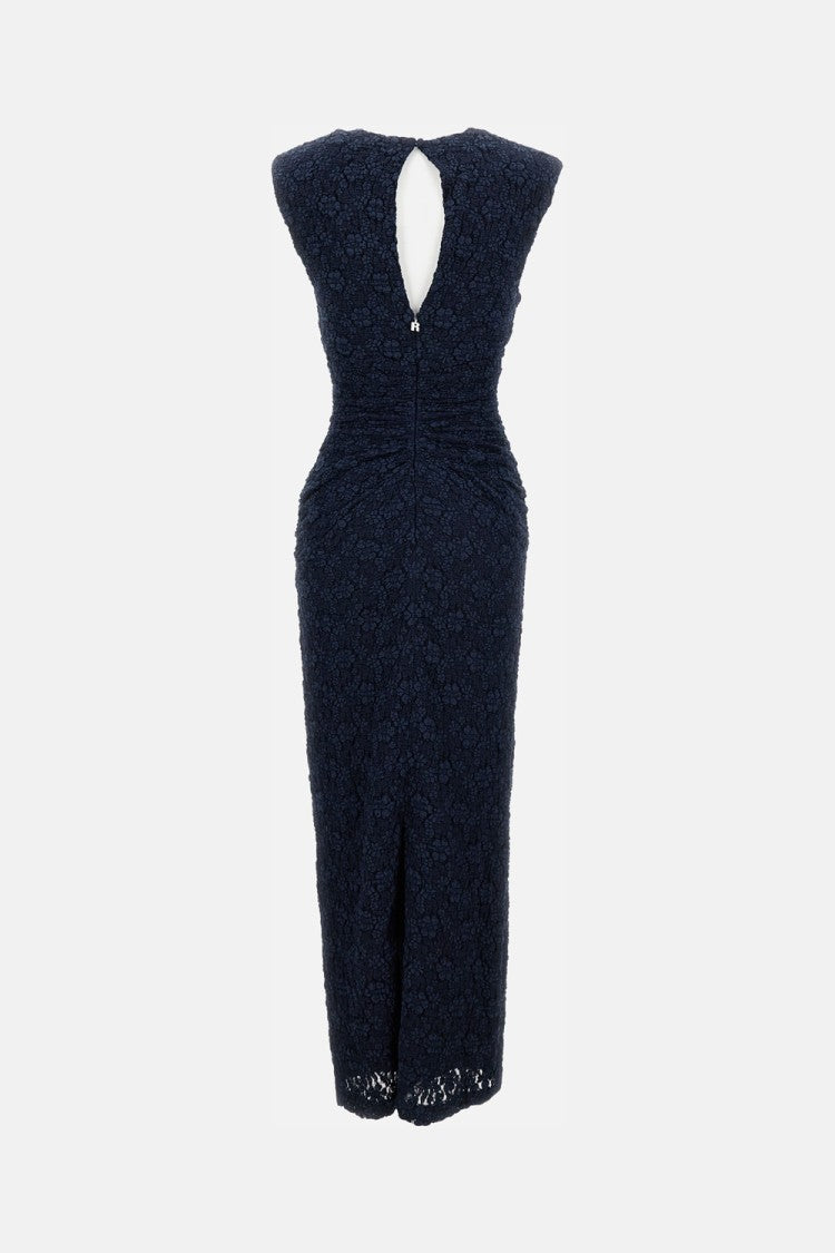 Rotate Birger Christensen Long Sleeveless Fitted Midi Dress With Textured Detailing