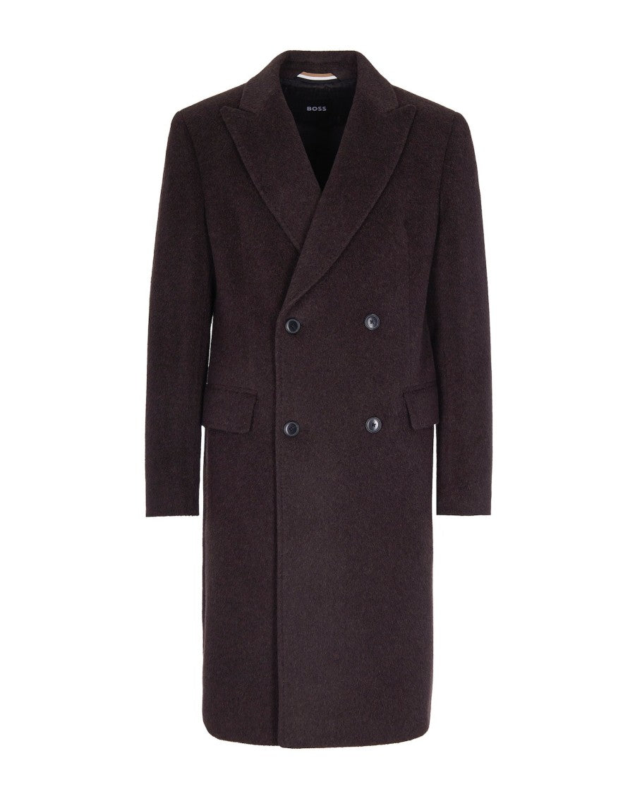 Boss Double-Breasted Slim Fit Coat In Alpaca Blend