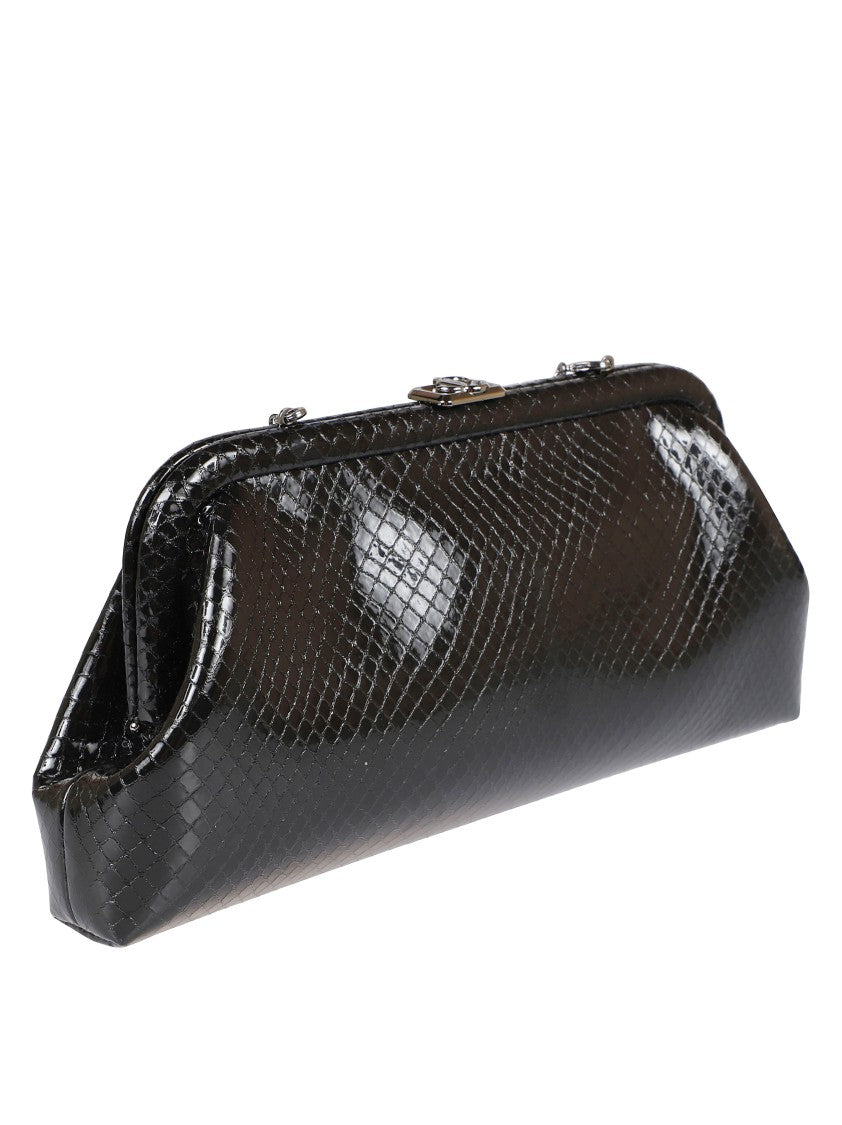Jimmy Choo Structured Black Snakeskin-Effect Clutch Bag