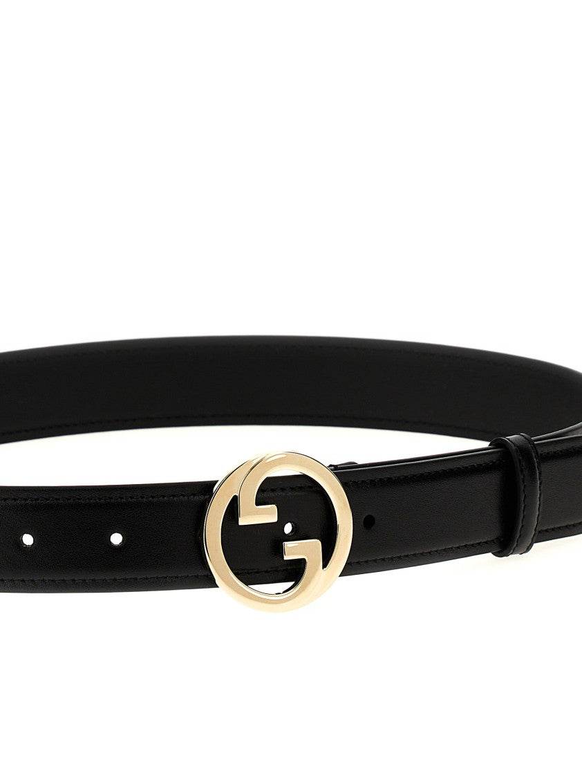 Gucci Black Leather Belt With Interlocking Gg Buckle
