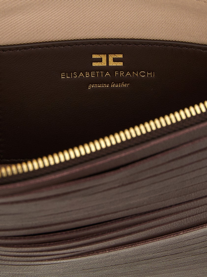 Elisabetta Franchi Fringed Leather Clutch With Chain Strap And Gold Accents
