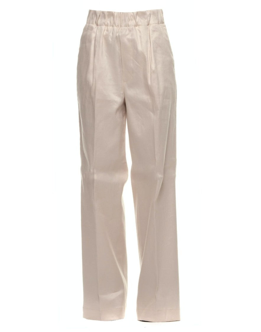 Nine In The Morning Ivory Cara Linen-Blend Wide-Leg Pants