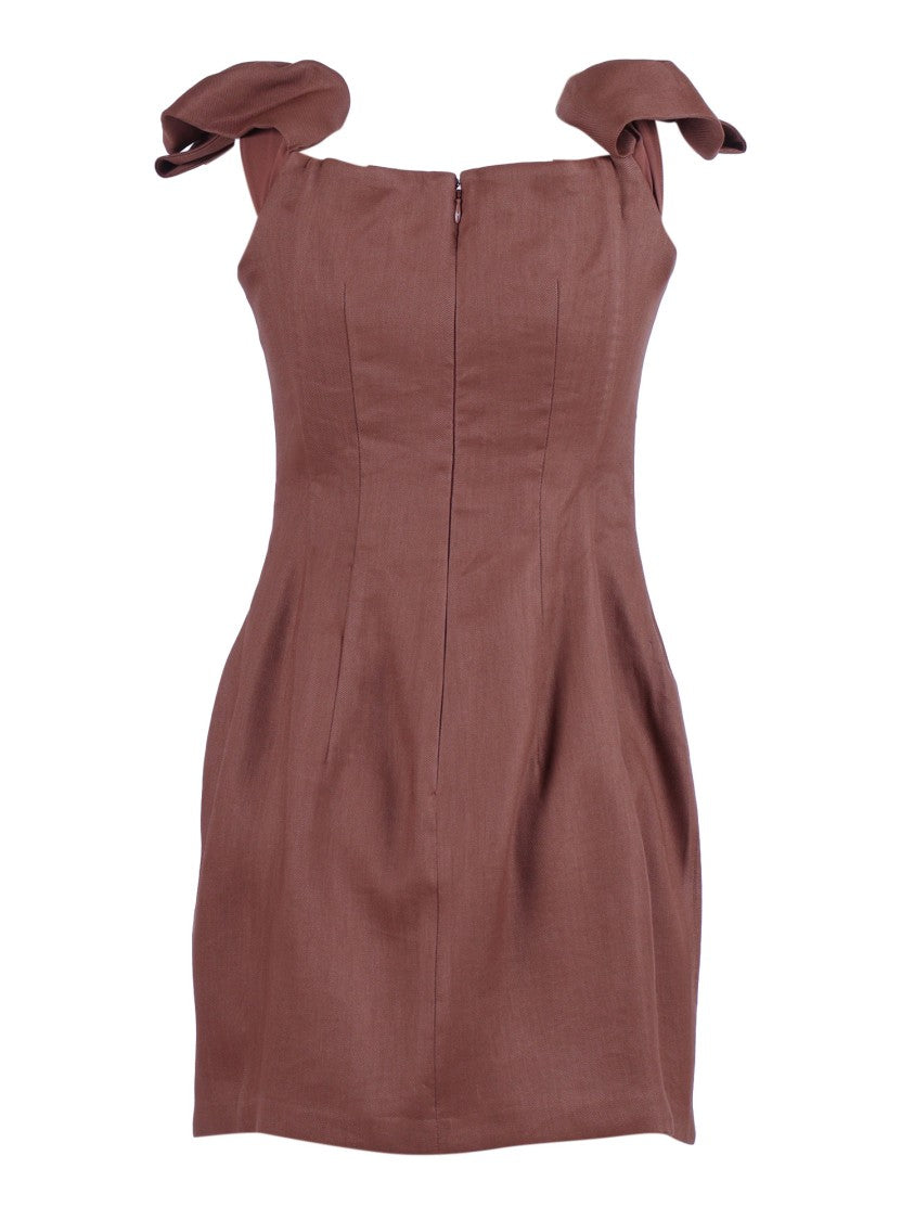 Elisabetta Franchi Fitted Sculptural Shoulder Mini Dress