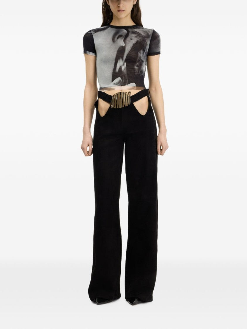 Jean Paul Gaultier Black White Artistic Print Fitted Crop Top