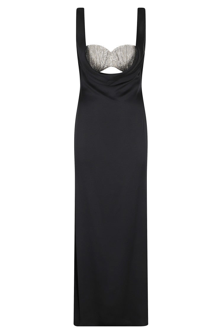 Giuseppe Di Morabito Black Crystal Bra Bralette Draped Acetate Long Dress