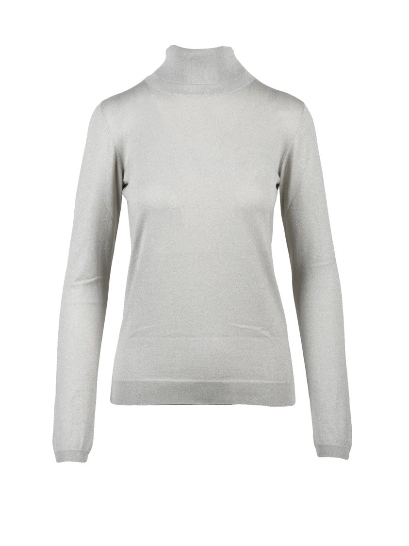 Brunello Cucinelli Cashmere Silk Knit Sweater With Subtle High Neckline