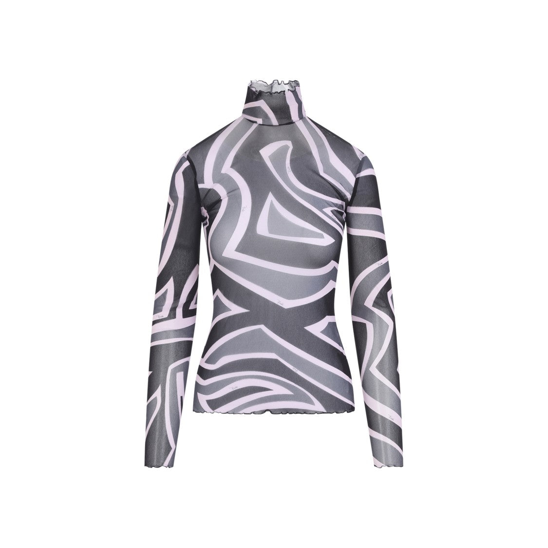 Pucci Frilled Edge Tulle Top With Abstract Print