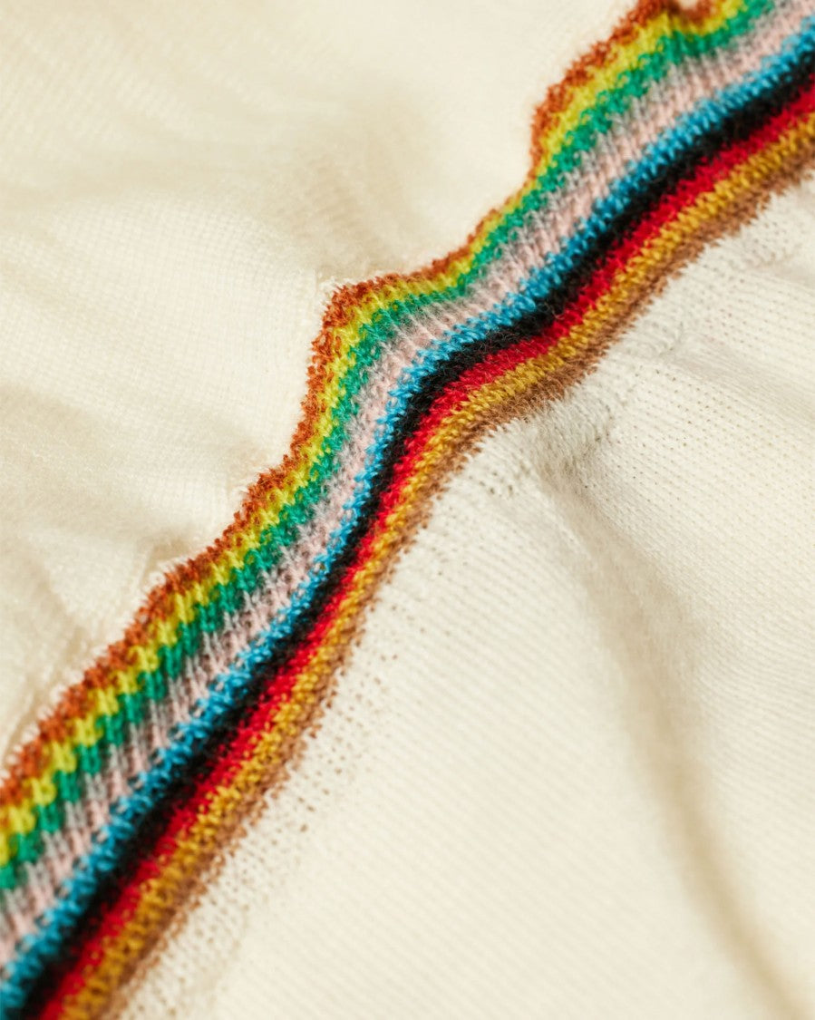 Paul Smith Cream V-Neck Cardigan With Signature Stripe Trim