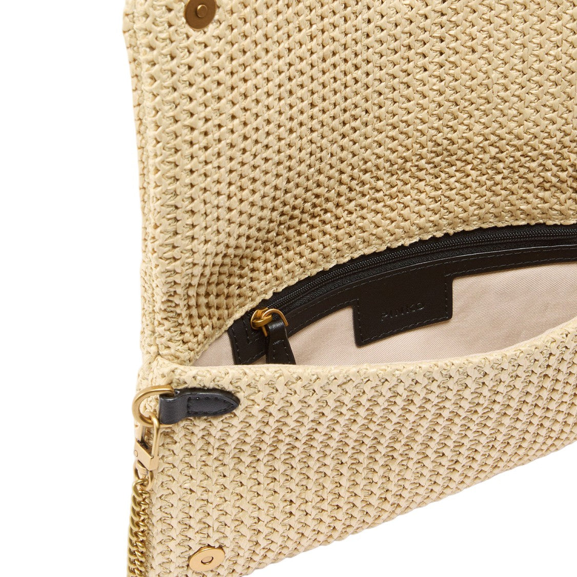 Pinko Rectangular Raffia Bag With Gold-Tone Logo Detail
