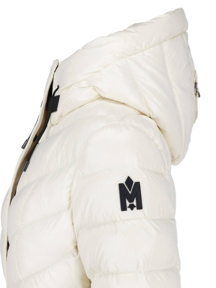 Mackage White Calina Waterproof Belted Down Jacket