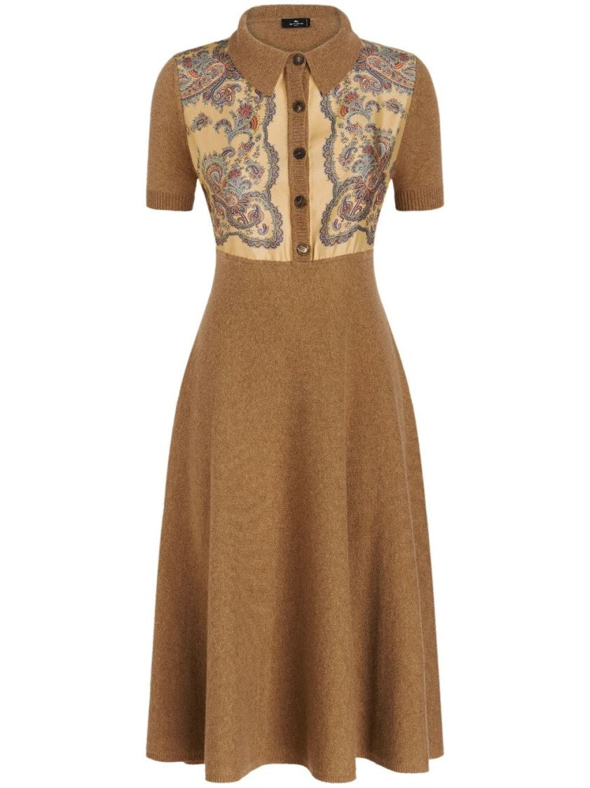 Etro Beige Midi Dress With Button-Down Front