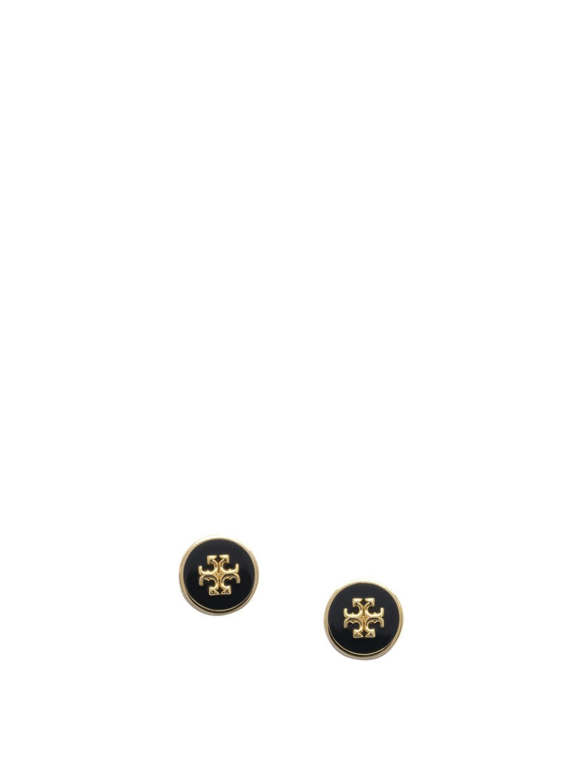 Tory Burch Polished Gold-Tone Brass Round Stud Earrings With Enamel Center