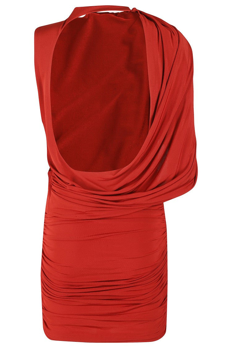 Magda Butrym Asymmetrical Red Mini Dress With Draped Detail