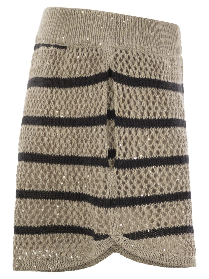 Brunello Cucinelli Dazzling Striped Net Linen Shorts
