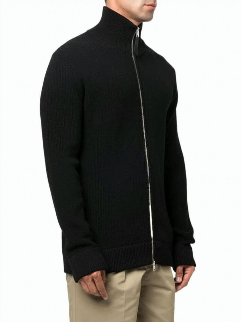 Maison Margiela Ribbed Knit Zip-Up Cardigan With High Collar And Silver Zipper
