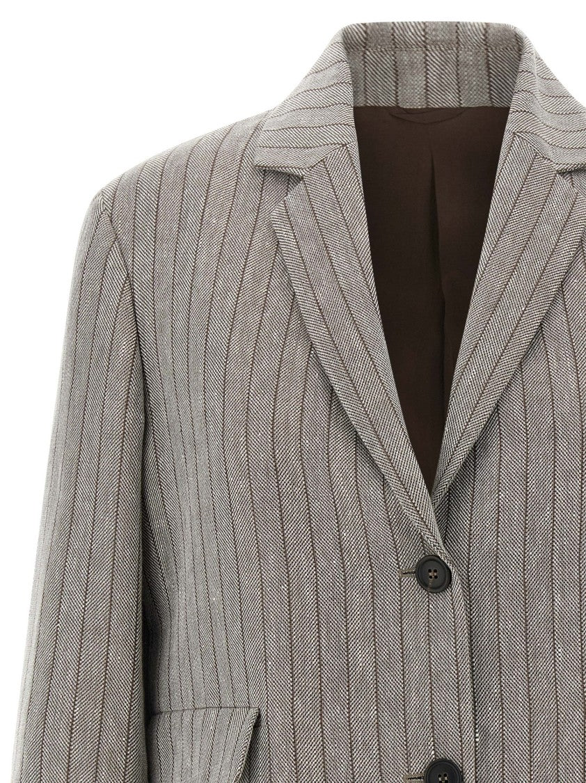 Brunello Cucinelli Pinstriped Chevron Blazer