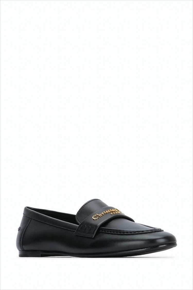 Dior Minimalist Black Leather Loafers With Subtle Metallic Detail