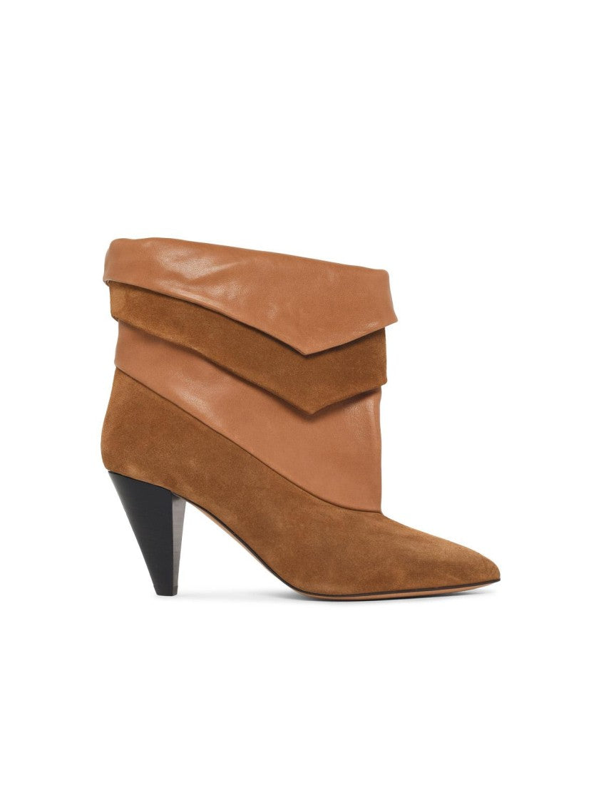 Isabel Marant 'Lyone' Ankle Boots In Cognac Brown Leather And Suede