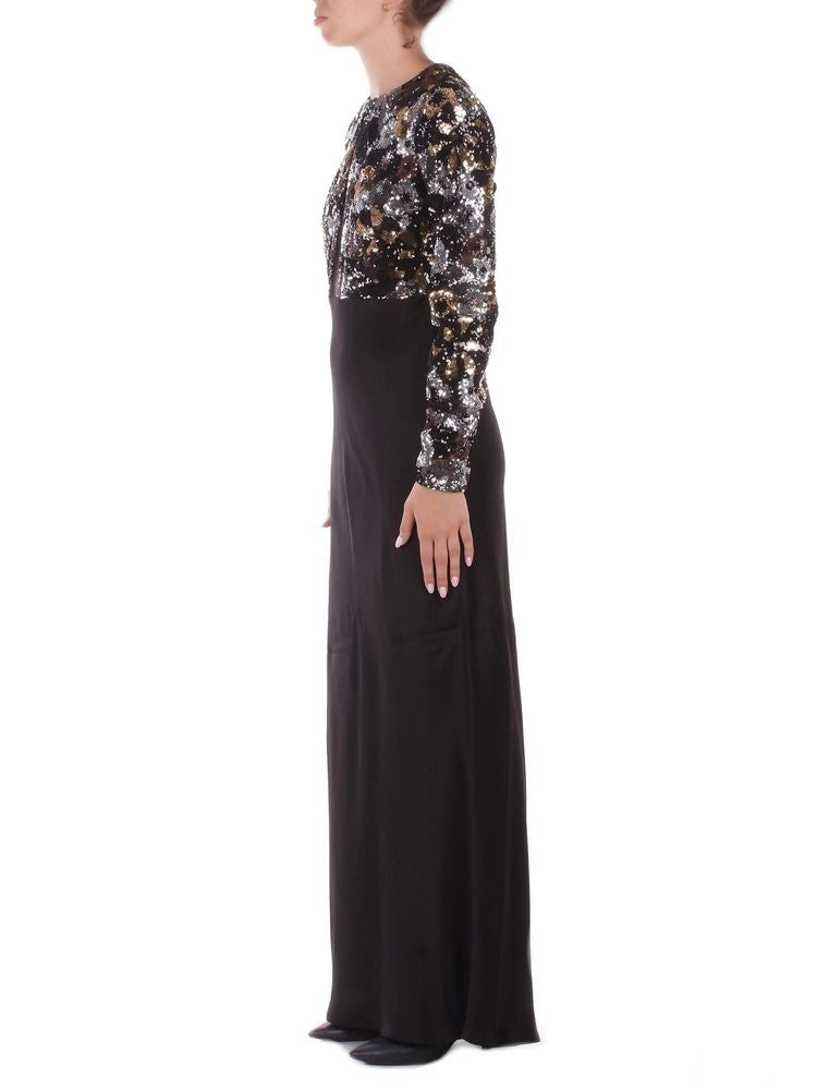 Max Mara Floral Motif Tulle Maxi Dress With Sequins