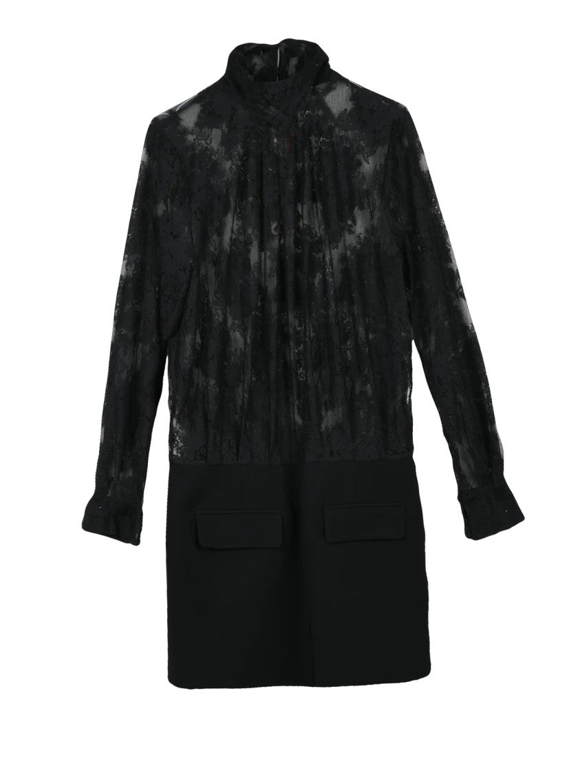 Semi Couture Mini Dress With Refined Lace Detail And Fitted Silhouette