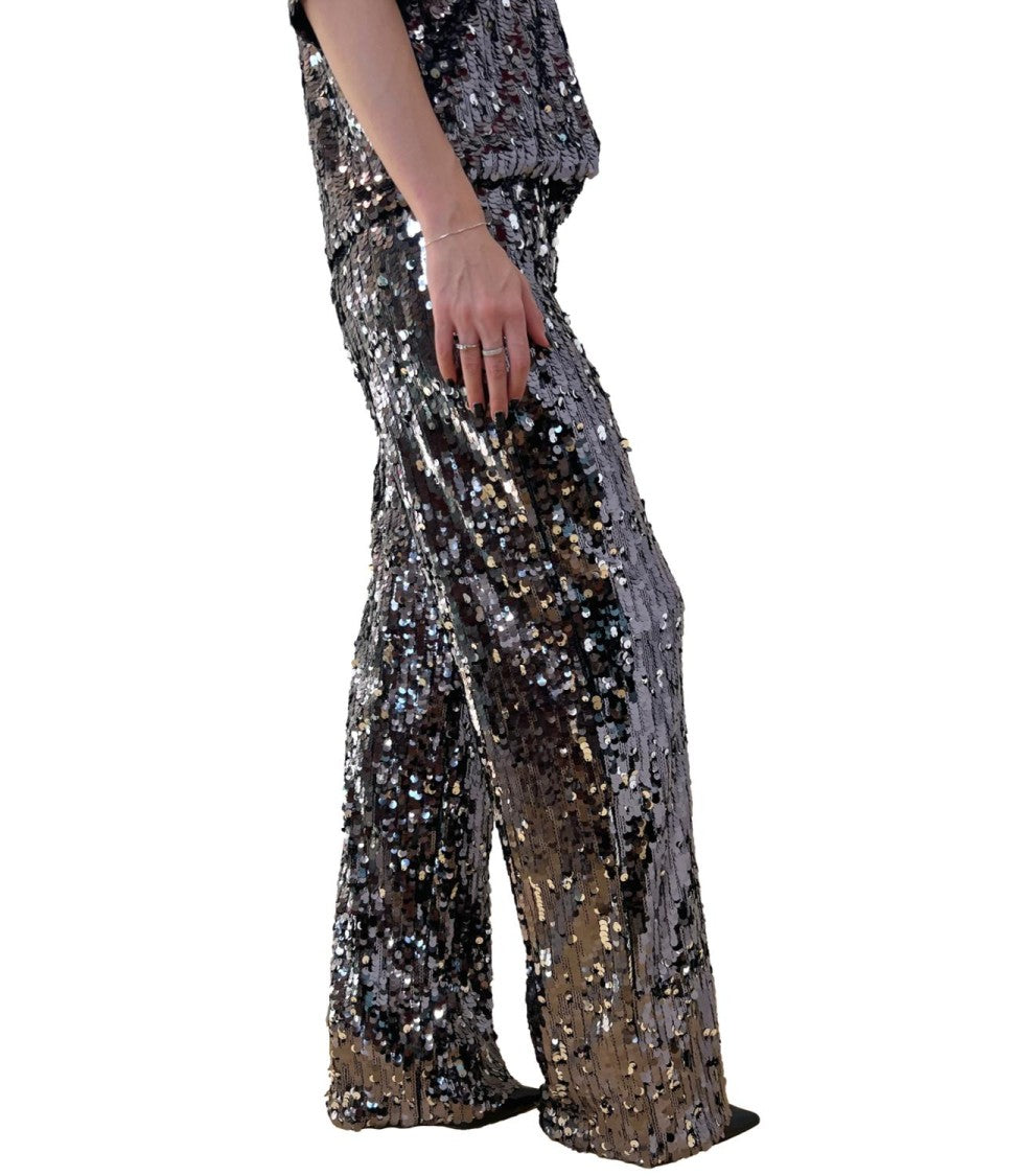 Max Mara High-Waisted Wide-Leg Pants With Iridescent Sequin Embellishments