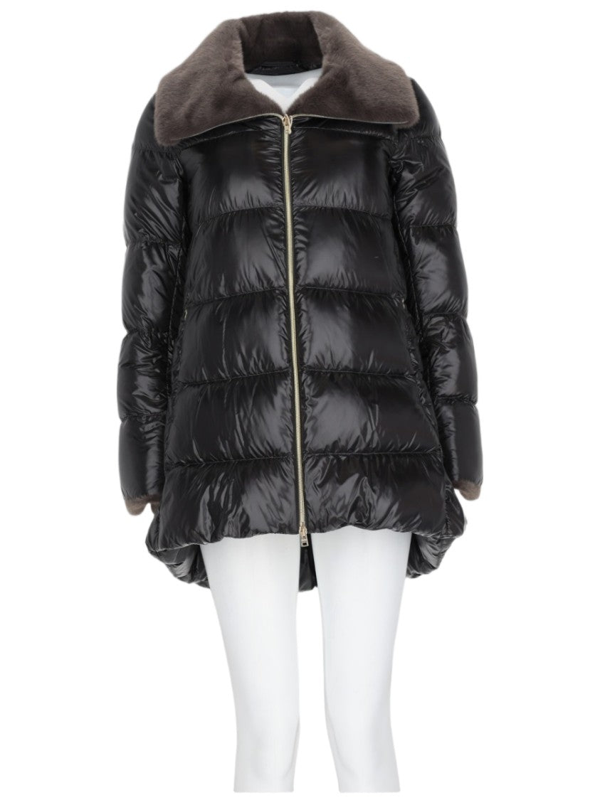 Herno Glossy Padded A-Line Jacket With Flared Hem And Unique Collar