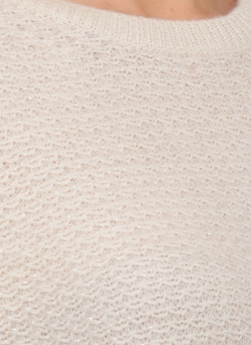 Fabiana Filippi Ivory Wool Blend Sweater With Lurex Accents And Ribbed Trims