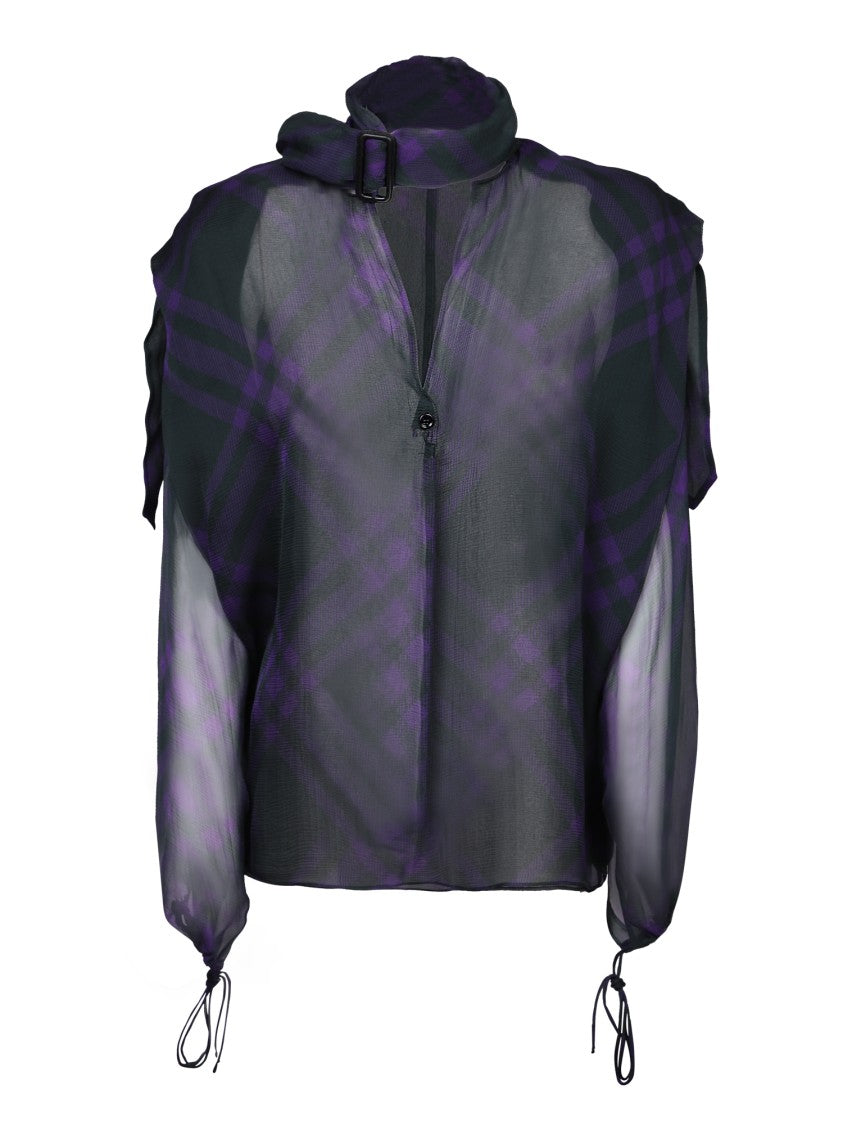Burberry High-Neck Sheer Blouse With Buckle Detail