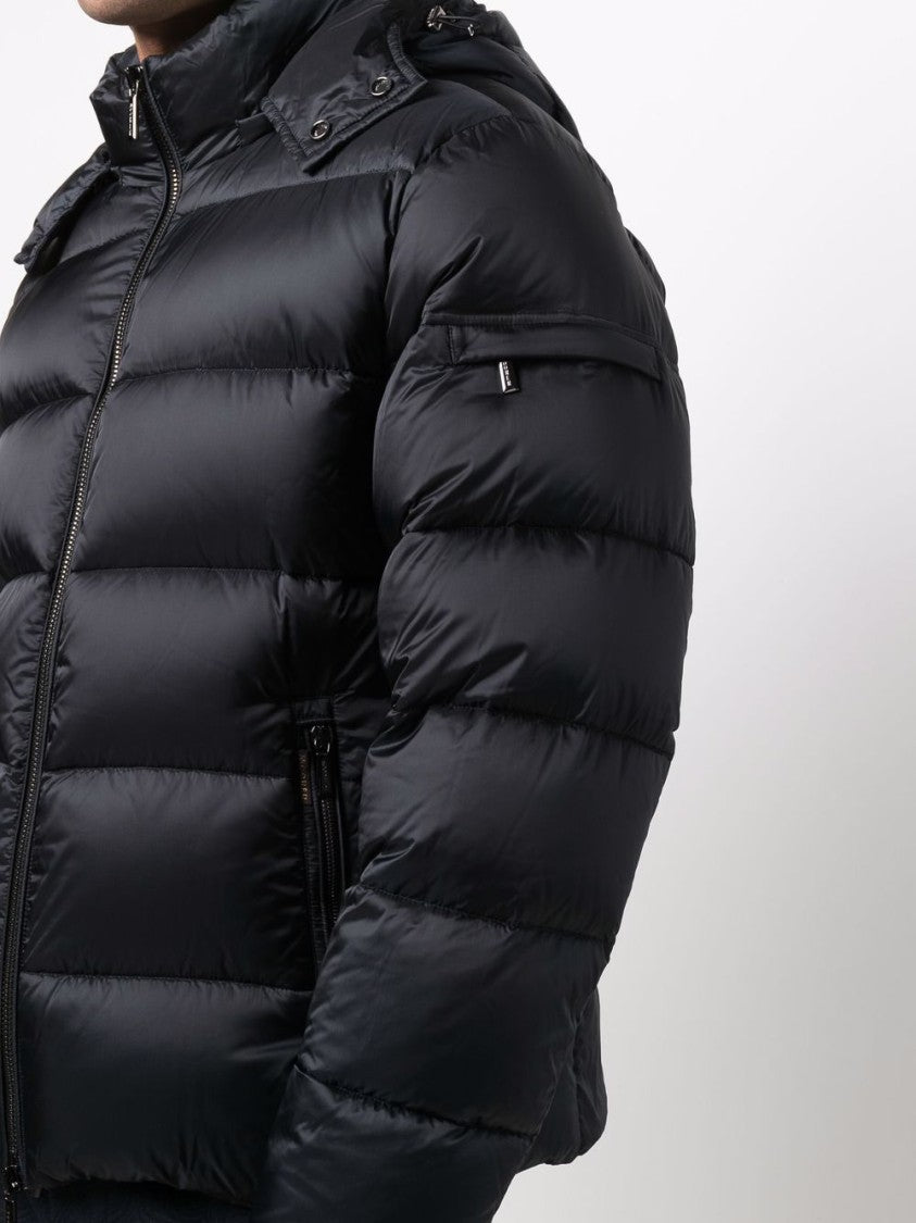 Moorer Navy Blue Padded Coat With Down-Feather Filling And Functional Pockets