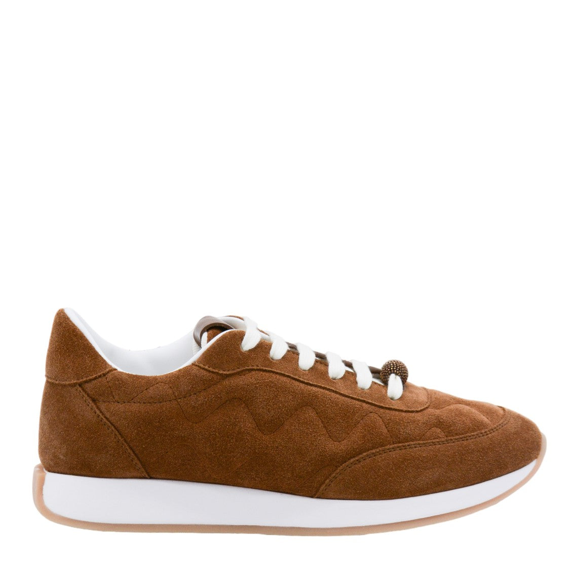 Fabiana Filippi Rich Brown Suede Sneakers With Textured Details