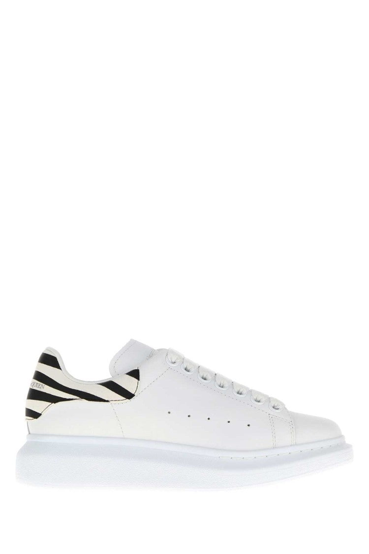 Alexander Mcqueen White Leather Sneakers With Printed Suede Heel