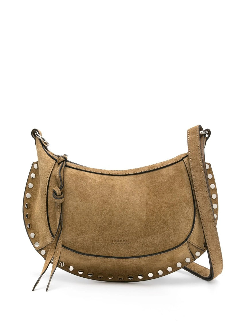 Isabel Marant Crescent-Shaped Brown Calf Velvet Leather Oskan Moon Shoulder Bag