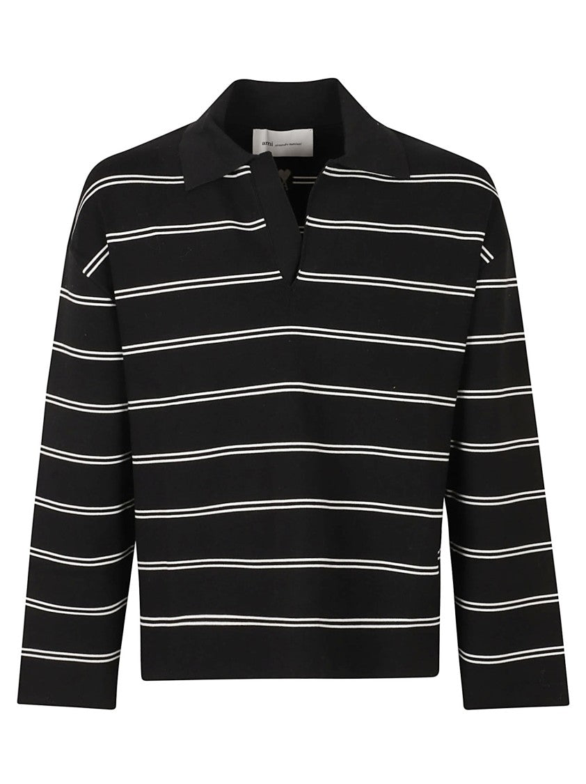 Ami Paris Boxy-Cut T-Shirt With Classic Collar And Embroidered Detail
