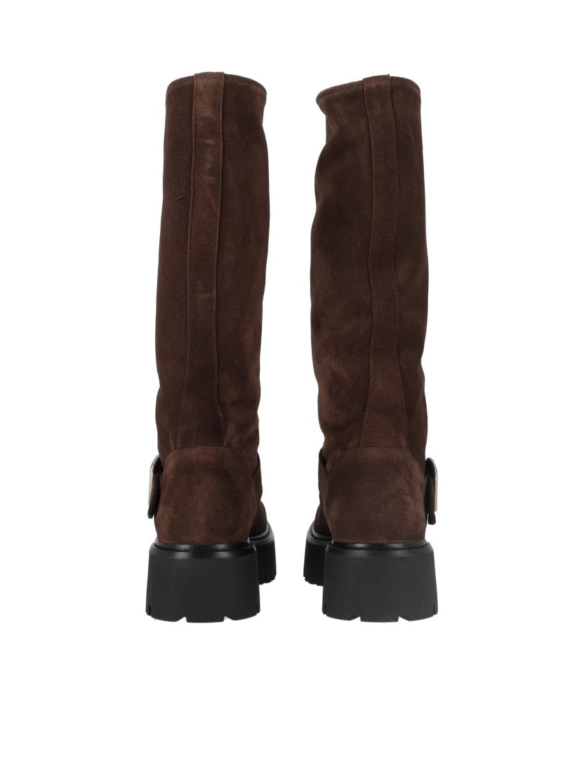 Copenhagen Brown Decorative Strap Suede Mid-Calf Boots