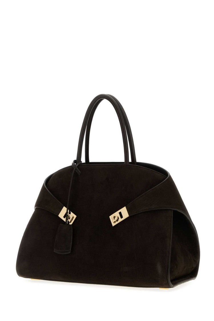 Salvatore Ferragamo Dark Brown Suede Medium Hug Handbag