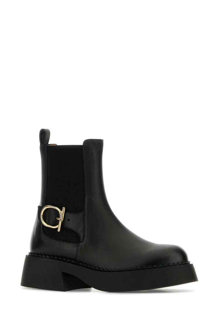 Salvatore Ferragamo Black Leather Tia Ankle Boots