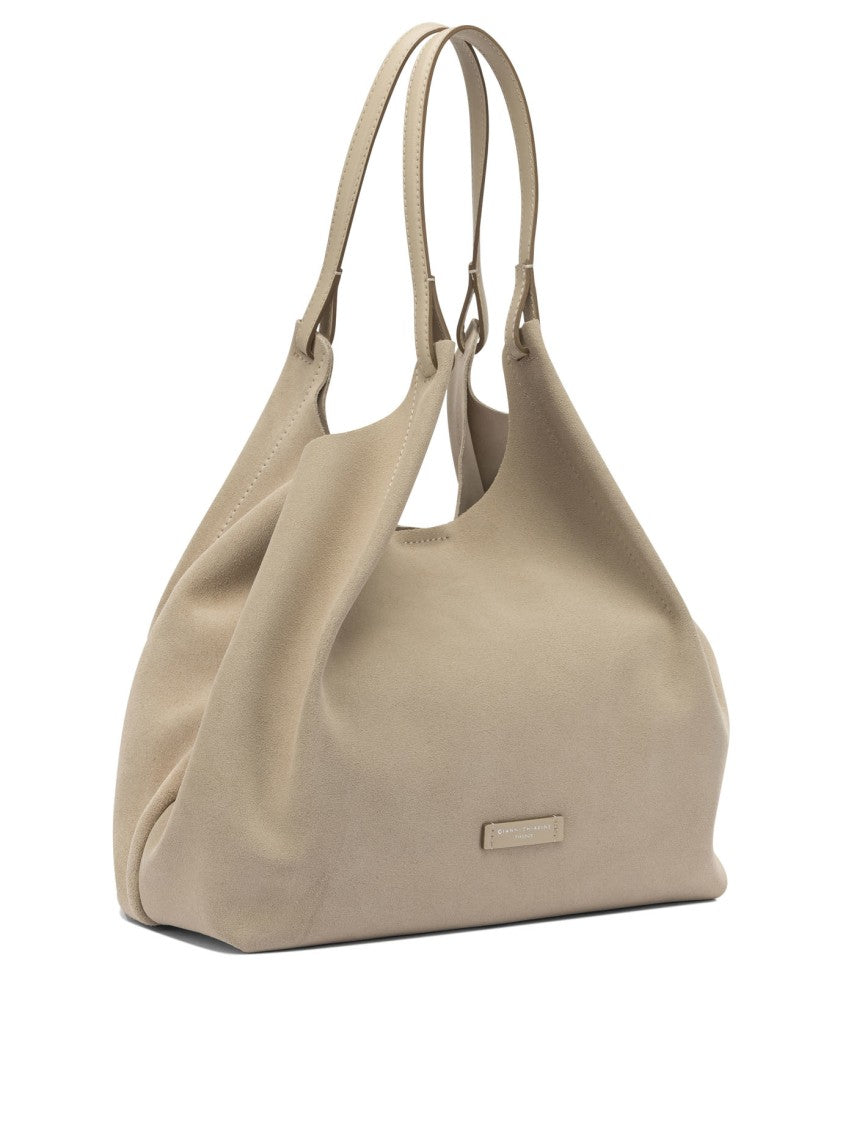 Gianni Chiarini Beige Suede And Leather Shoulder Bag