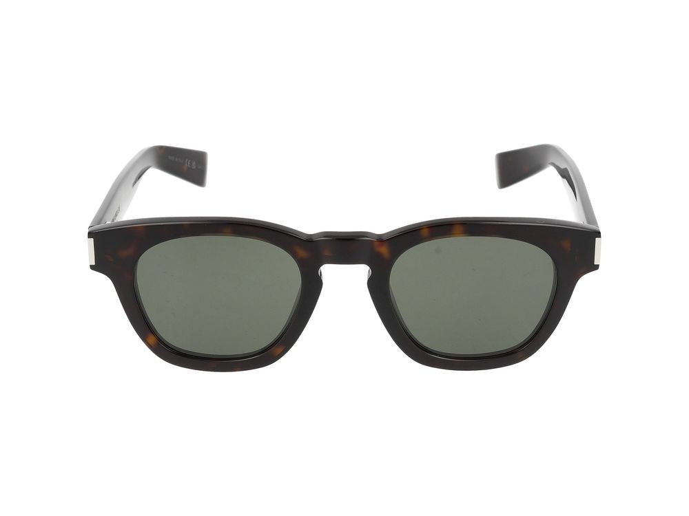 Saint Laurent Classic Square Frame Havana Sunglasses With Silver-Tone Accents