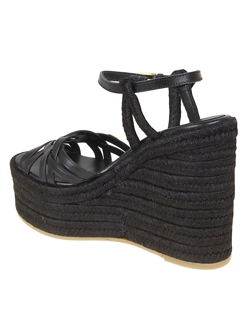 Valentino Garavani Braided Leather Wedge Espadrillas With Adjustable Ankle Strap
