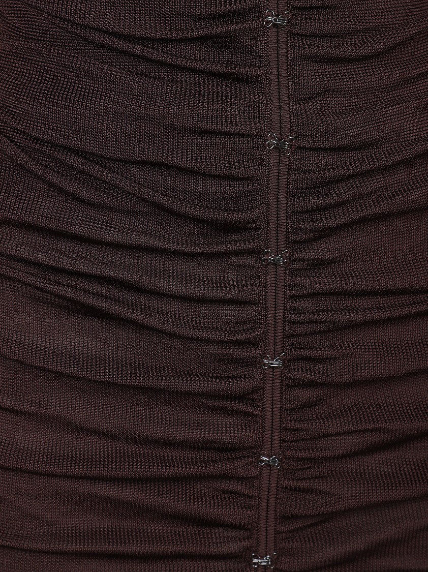 Self-Portrait Ruched Brown Evening Dress With Deep V-Neckline