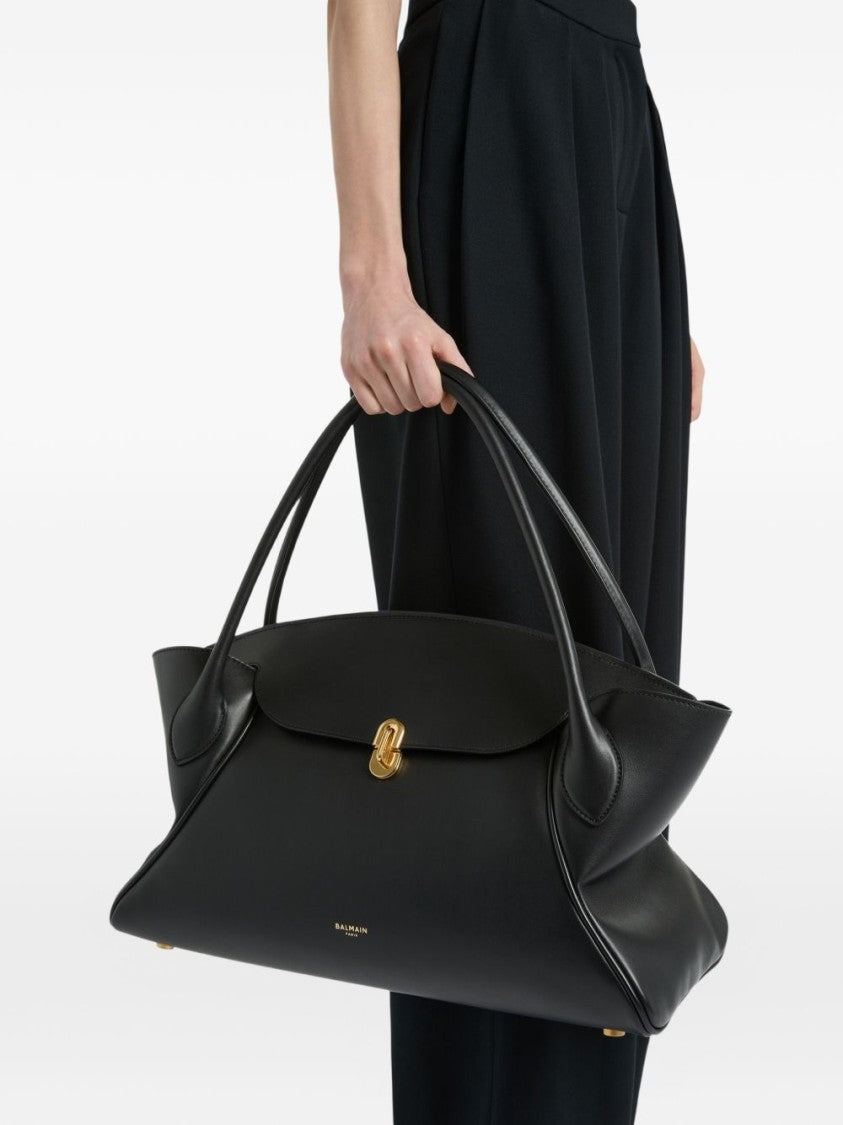 Balmain Winged Handbag With Curved Top Handle And Gold-Tone Lock