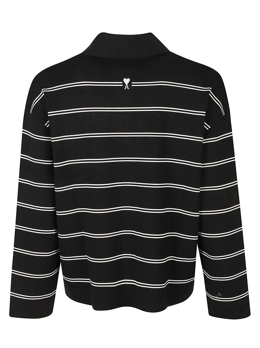 Ami Paris Boxy-Cut T-Shirt With Classic Collar And Embroidered Detail