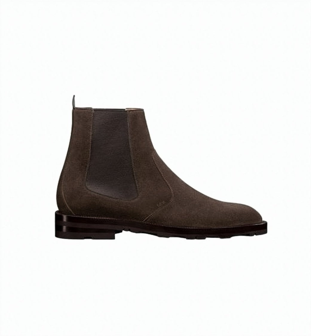 Dior Brown Suede Ankle Boots With Elastic Side Panels