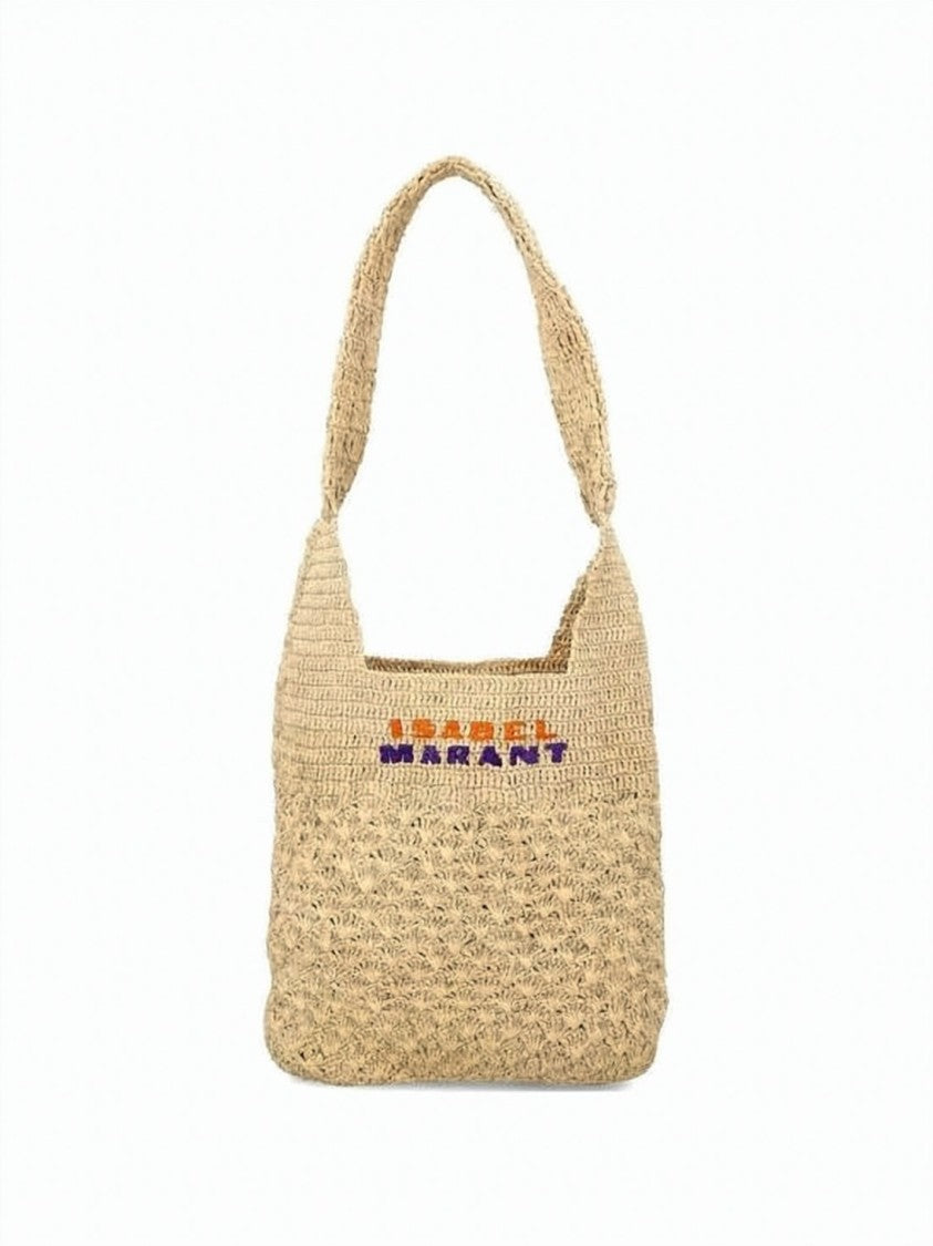 Isabel Marant Woven Raffia Shoulder Bag With Embroidered Detailing