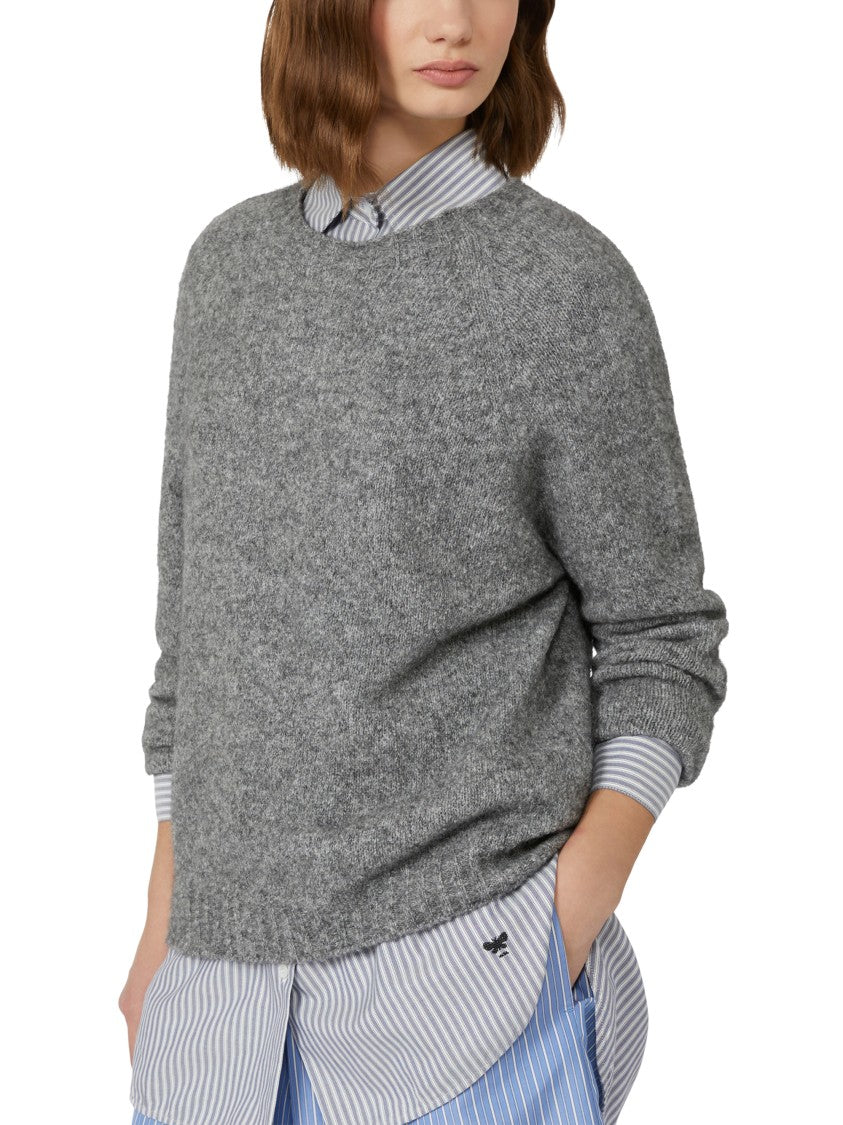 Max Mara Relaxed Fit Grey Sweater With Ribbed Details