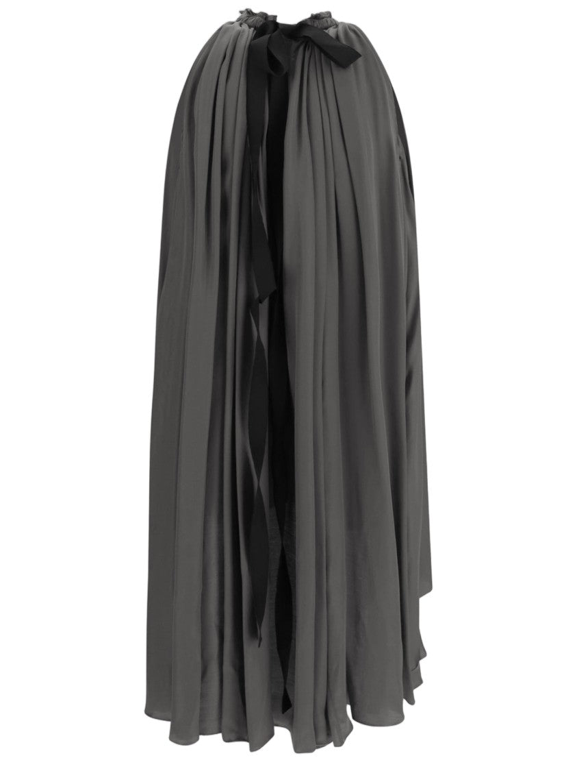 Sa Su Phi Ruffled Gray Midi Dress With Asymmetrical Hem And Bow Detail