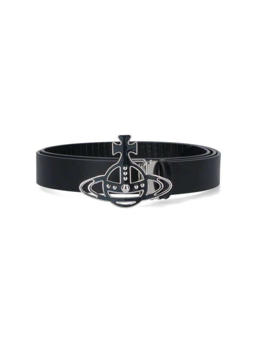 Vivienne Westwood Reversible Crocodile Print And Black Leather Belt