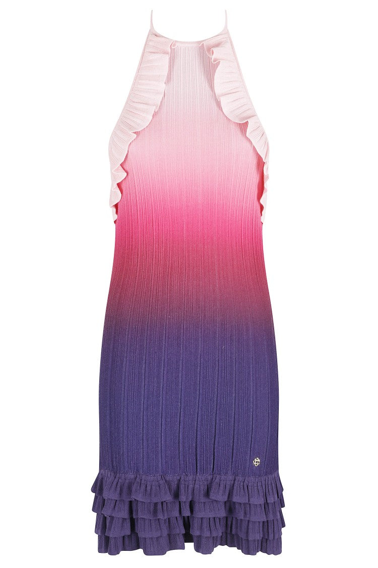 Casablanca Pink Gradient Ruffle Backless Viscose-Blend Mini Dress