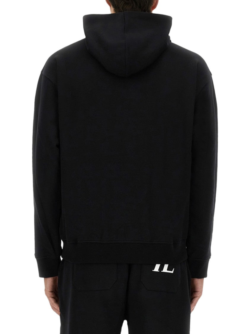 Helmut Lang Black Sweatshirt With Embossed Logo And Kangaroo Pocket